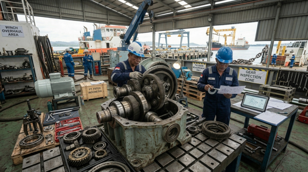 Deck machinery mechanical overhaul in shipyard
