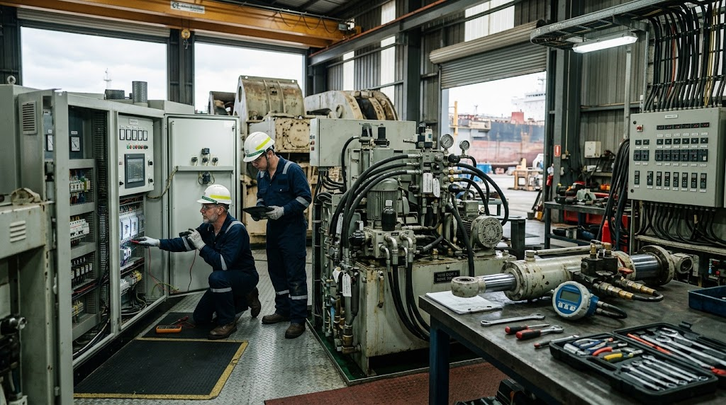 hydraulic-electrical-system-services-marine-crane Hydraulic & Electrical System Services for marine ship deck crane maintenance