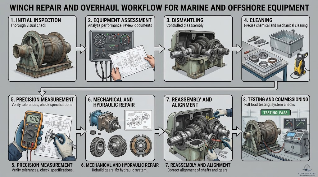 Winch Repair and Overhaul process from inspection to commissioning